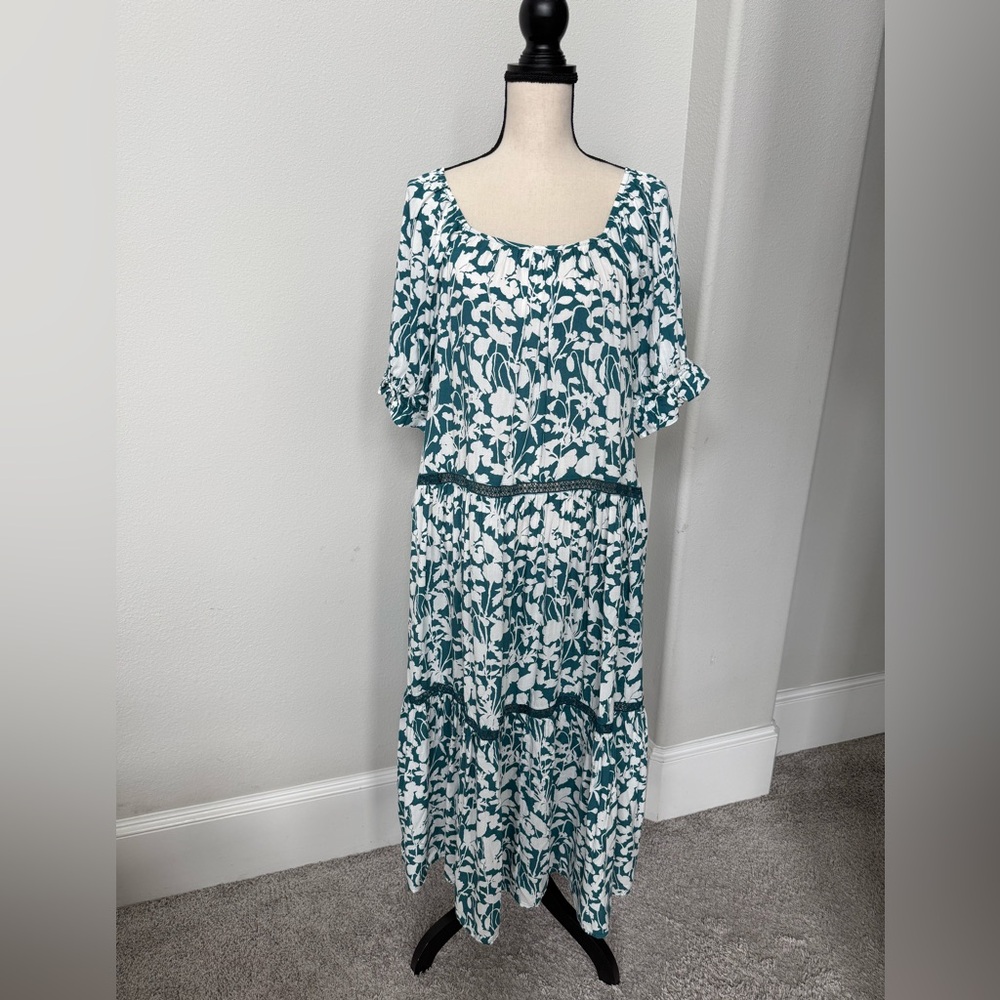 Easel Teal and White Floral Dress